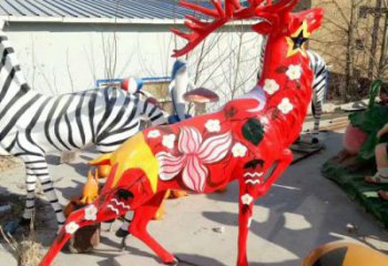 彩繪小鹿雕塑生產(chǎn)商 仿真雕塑 步行街擺件