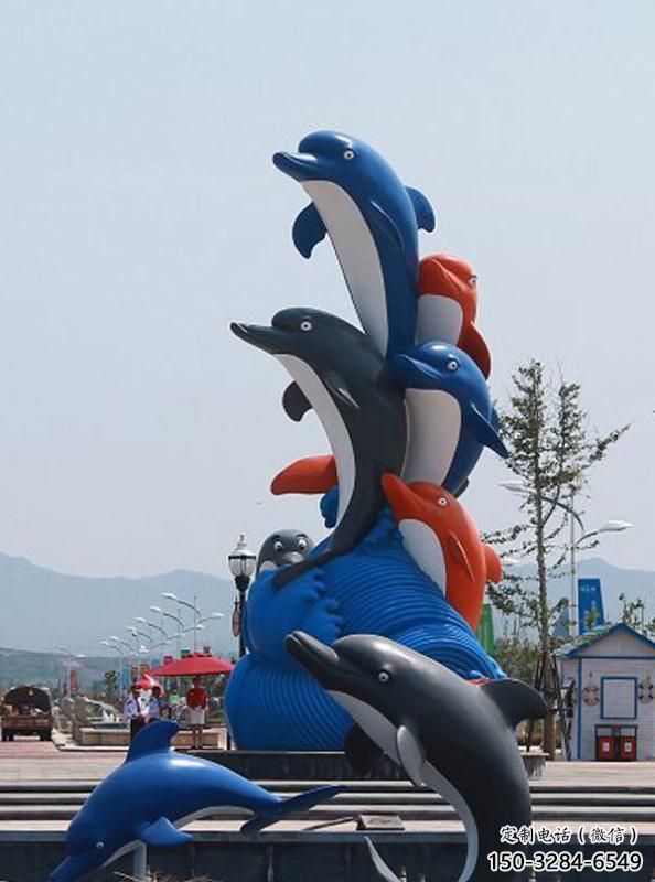 酒店玻璃鋼海豚雕塑廠家 庭院仿真雕塑 彩繪小品