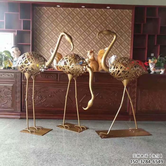 不銹鋼大型火烈鳥雕塑 商業(yè)街廣場雕塑 古銅色擺件