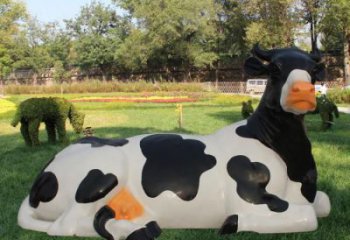 田間玻璃鋼奶牛雕塑 彩繪仿真雕塑 園林?jǐn)[件