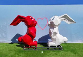 不銹鋼廣場(chǎng)兔子雕塑 公園仿真雕塑 抽象擺件