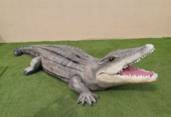 彩繪玻璃鋼鱷魚雕塑 仿真動(dòng)物雕塑 步行街?jǐn)[件