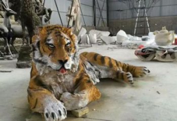 仿古玻璃鋼老虎雕塑 庭院彩繪雕塑 田間小品