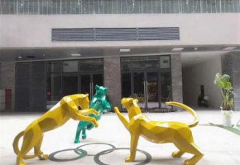 公園不銹鋼豹子雕塑廠家 酒店門口雕塑 彩繪擺件