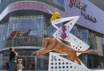 商業街不銹鋼豹子雕塑廠家 售樓處學校雕塑 動物擺件