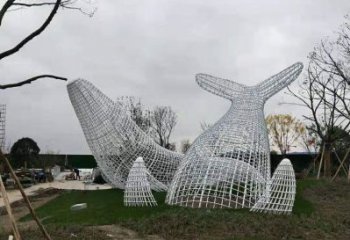 鏤空鯨魚雕塑，不銹鋼鯨魚雕塑，公園景觀小品 (4)