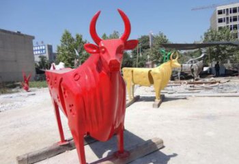 不銹鋼水牛雕塑，田間景觀小品，抽象幾何原理 (3)