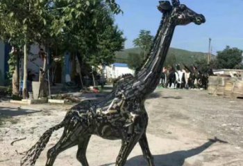 不銹鋼長頸鹿雕塑，異形幾何動物，售樓處小區(qū)擺件 (2)