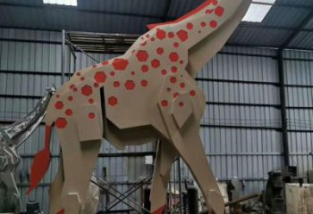 不銹鋼長頸鹿雕塑，異形幾何動物，售樓處小區(qū)擺件 (3)