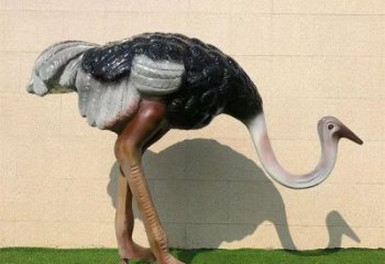 玻璃鋼仿真彩繪鴕鳥雕塑，公園廣場動物，園林小品