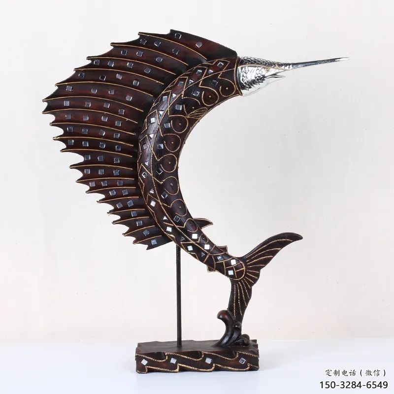 玻璃鋼劍魚雕塑生產廠家，海洋生物雕塑，公園廣場大型雕塑