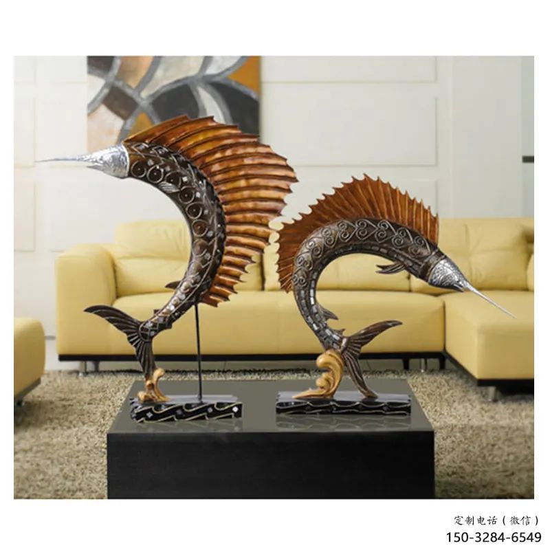 彩繪劍魚雕塑廠家，海洋生物雕塑，公園廣場(chǎng)大型雕塑