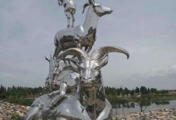 鏡面山羊雕塑，不銹鋼公園動物，仿真擺件