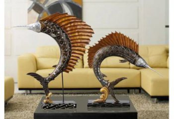 彩繪劍魚雕塑廠家，海洋生物雕塑，公園廣場(chǎng)大型雕塑