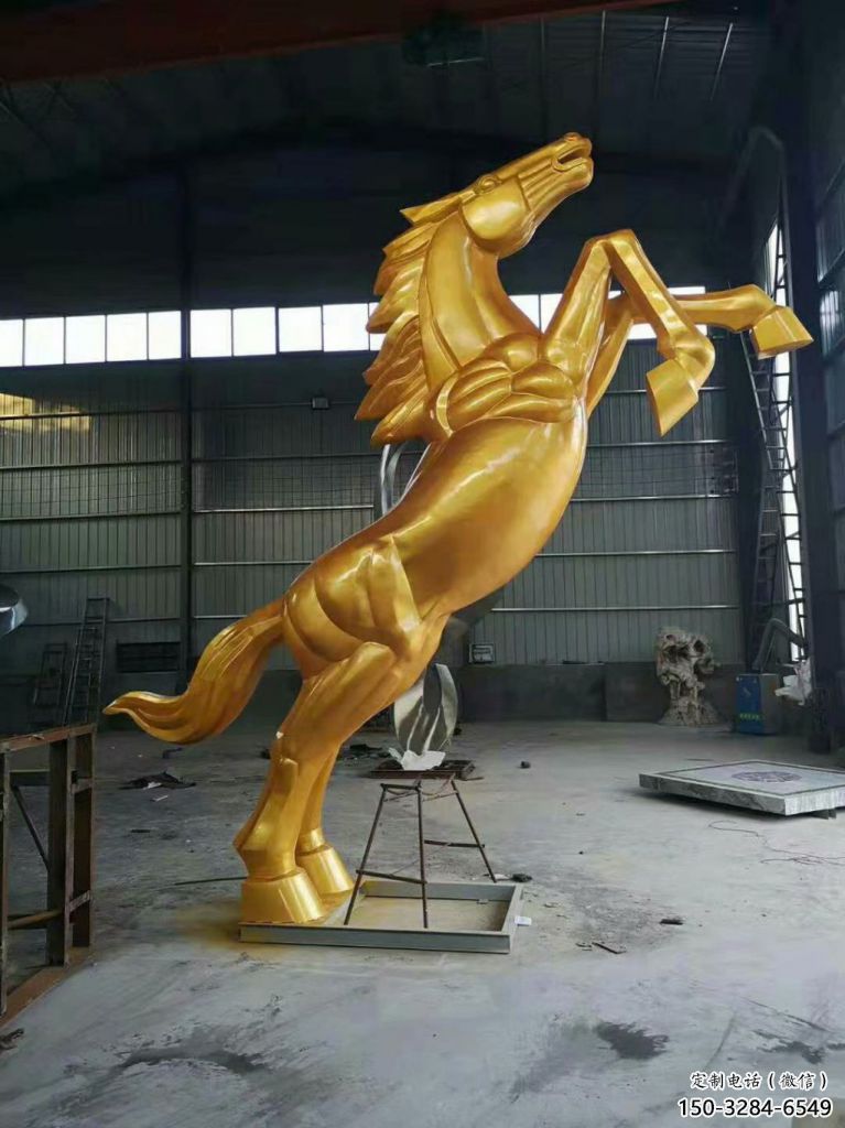 烤漆仿真奔馬雕塑，城市街頭擺件，不銹鋼動物小品