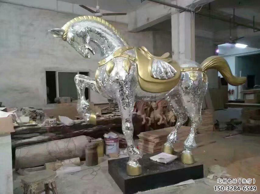 加工奔馬雕塑，鏡面工藝，仿真動物小品