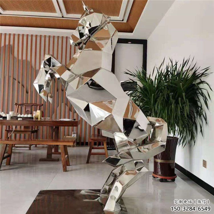 幾何奔馬雕塑，城市動(dòng)物擺件，大型雕塑