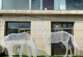 鏤空不銹鋼奔馬雕塑，城市動物擺件，大型廣場小品