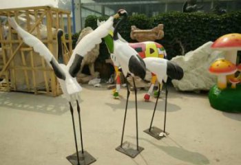 彩繪丹頂鶴雕塑 仿真動物雕塑 步行街擺件