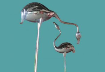 抽象鏡面丹頂鶴雕塑 店門口彩繪雕塑 步行街擺件