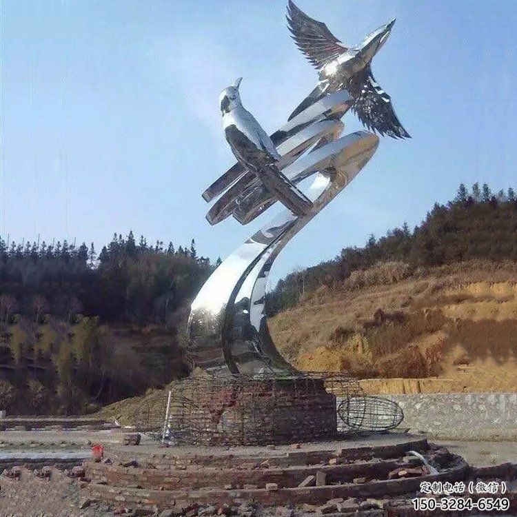 不銹鋼老鷹雕塑，公園標(biāo)識(shí)建筑，鏡面工藝效果