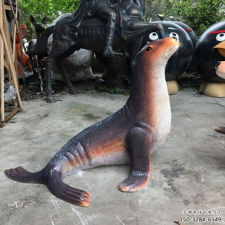 幾何海豹雕塑 庭院仿真雕塑 彩繪擺件