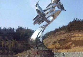 不銹鋼老鷹雕塑，公園標識建筑，鏡面工藝效果