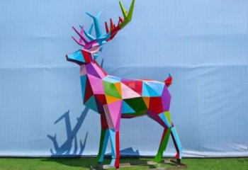 幾何不銹鋼麋鹿雕塑 庭院仿真雕塑 彩繪擺件