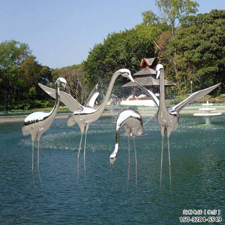 水景白鶴雕塑 風(fēng)景區(qū)幾何雕塑 廣場小品