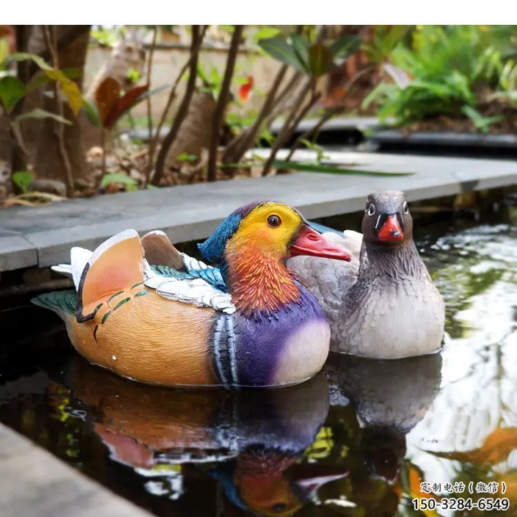 幾何鴛鴦雕塑 庭院仿真雕塑 彩繪擺件