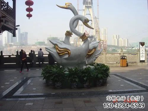 園林鴛鴦雕塑 城市廣場雕塑 步行街擺件