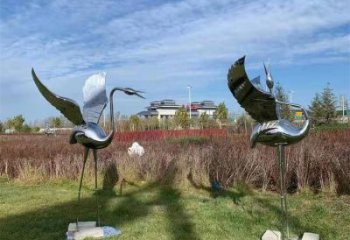 仿古白鶴雕塑 庭院彩繪雕塑 田間小品