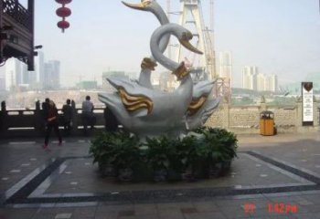 園林鴛鴦雕塑 城市廣場(chǎng)雕塑 步行街?jǐn)[件
