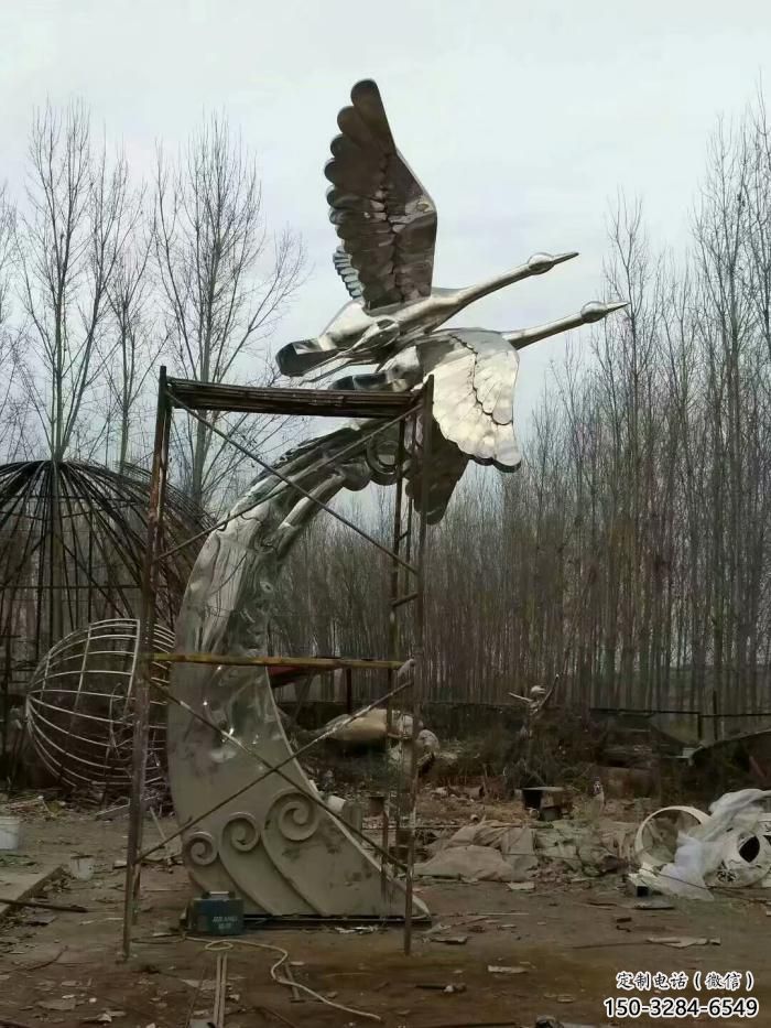 室內(nèi)白鷺雕塑，拉絲海洋雕塑，抽象效果