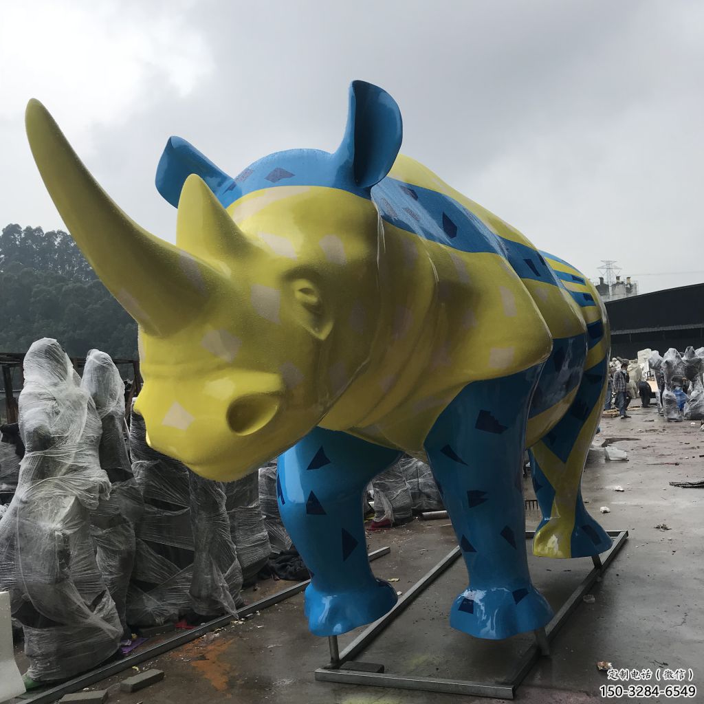 冷飲店犀牛雕塑，鍍銅海洋雕塑，鏡面工藝