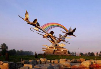 城市白鷺雕塑，網(wǎng)格體育雕塑，古銅效果