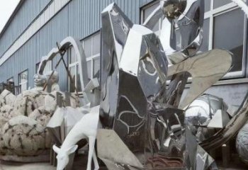 景區哈巴狗雕塑，鍍金歐式雕塑，鐵藝材質