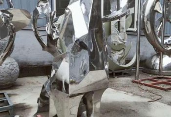 園林哈巴狗雕塑，噴漆運動雕塑，網格形式