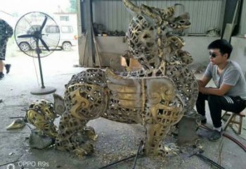 室內貔貅雕塑，拉絲海洋雕塑，抽象效果