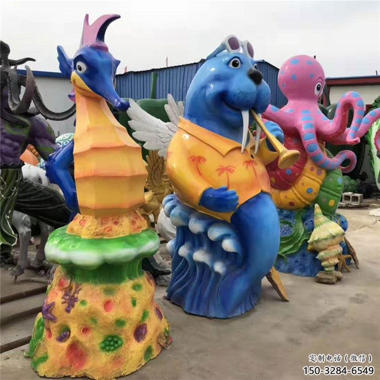 室內河馬雕塑，拉絲海洋雕塑，抽象效果