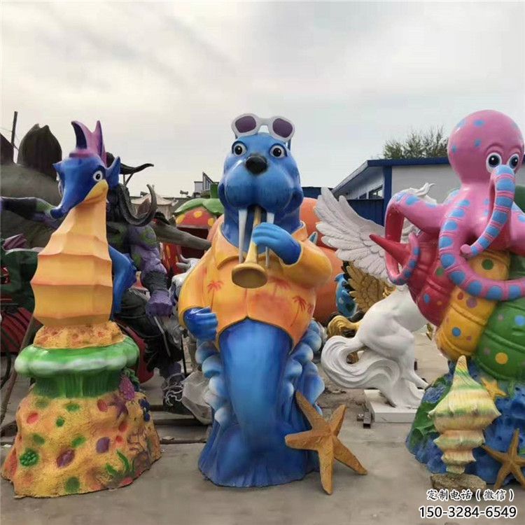 小區(qū)河馬雕塑，拉絲海洋雕塑，抽象效果