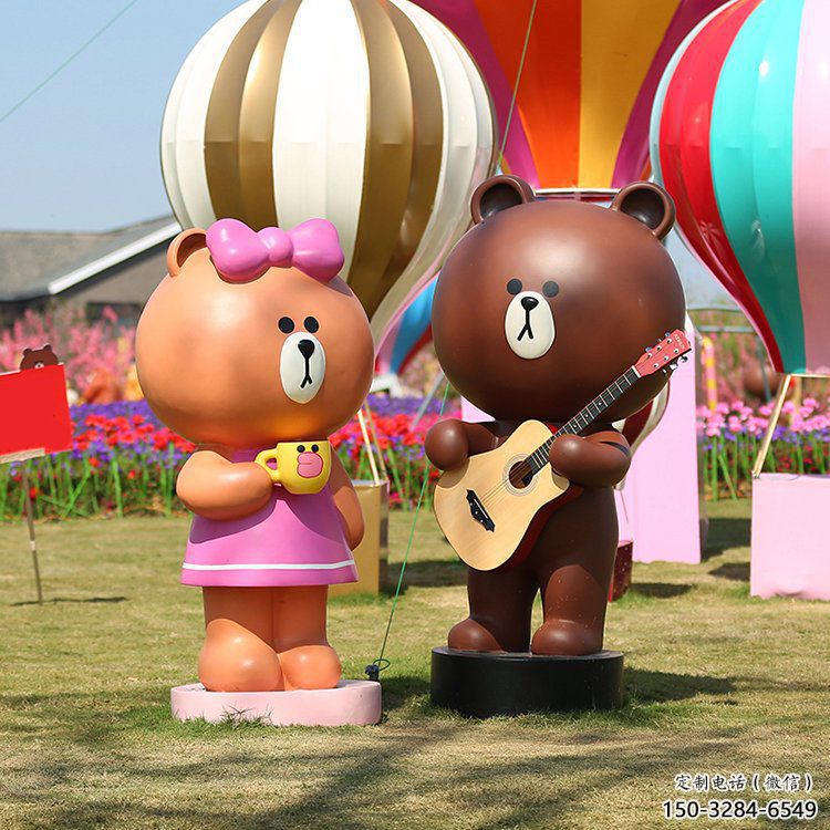廣場(chǎng)布朗熊雕塑，卡通水景雕塑，抽象效果