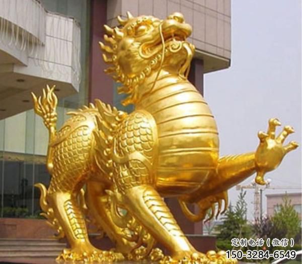 飯店麒麟雕塑，鍍金歐式雕塑，鍍金工藝
