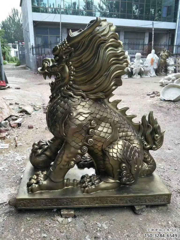 街道麒麟雕塑，鑄銅農耕雕塑，古銅效果