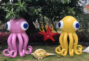 小區(qū)烏賊雕塑，拉絲海洋雕塑，抽象效果