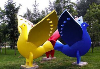 步行街鴿子雕塑，鍛造鳥類雕塑，仿真方式