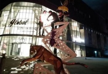 酒店獵豹雕塑，鍍金歐式雕塑，仿古擺件