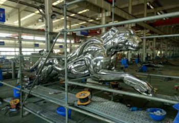 校園獵豹雕塑，拉絲動(dòng)物雕塑，卡通主題