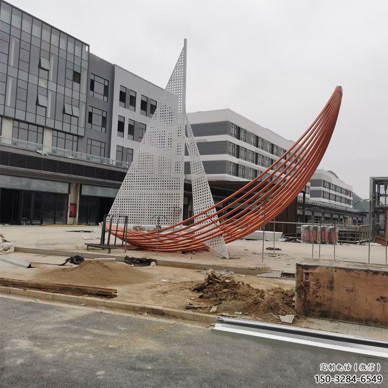 室內帆船雕塑，拉絲景觀雕塑，抽象效果