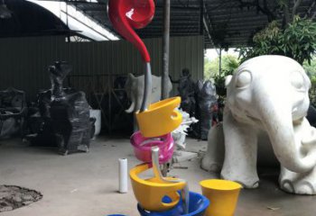 大型茶壺雕塑，鍍銅景觀雕塑，彩繪工藝